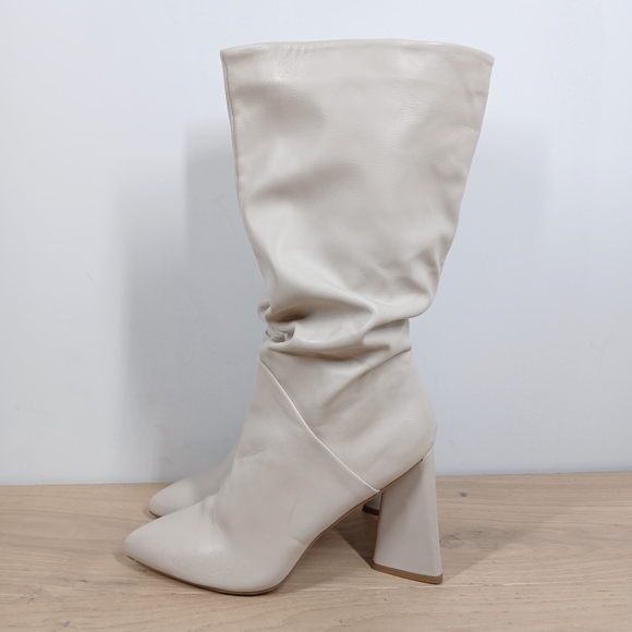 NEW Dolce Vita Wandah Ivory Faux Leather Slouch Knee High Block Heel Boots 313 - Picture 1 of 14